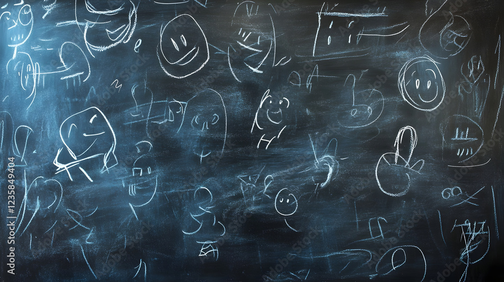 Aufkleber Chalkboard Doodles and Sketches with Vibrant Abstract Shapes Patterns and Symbols in a Playful Expressive and Imaginative Conceptual Design