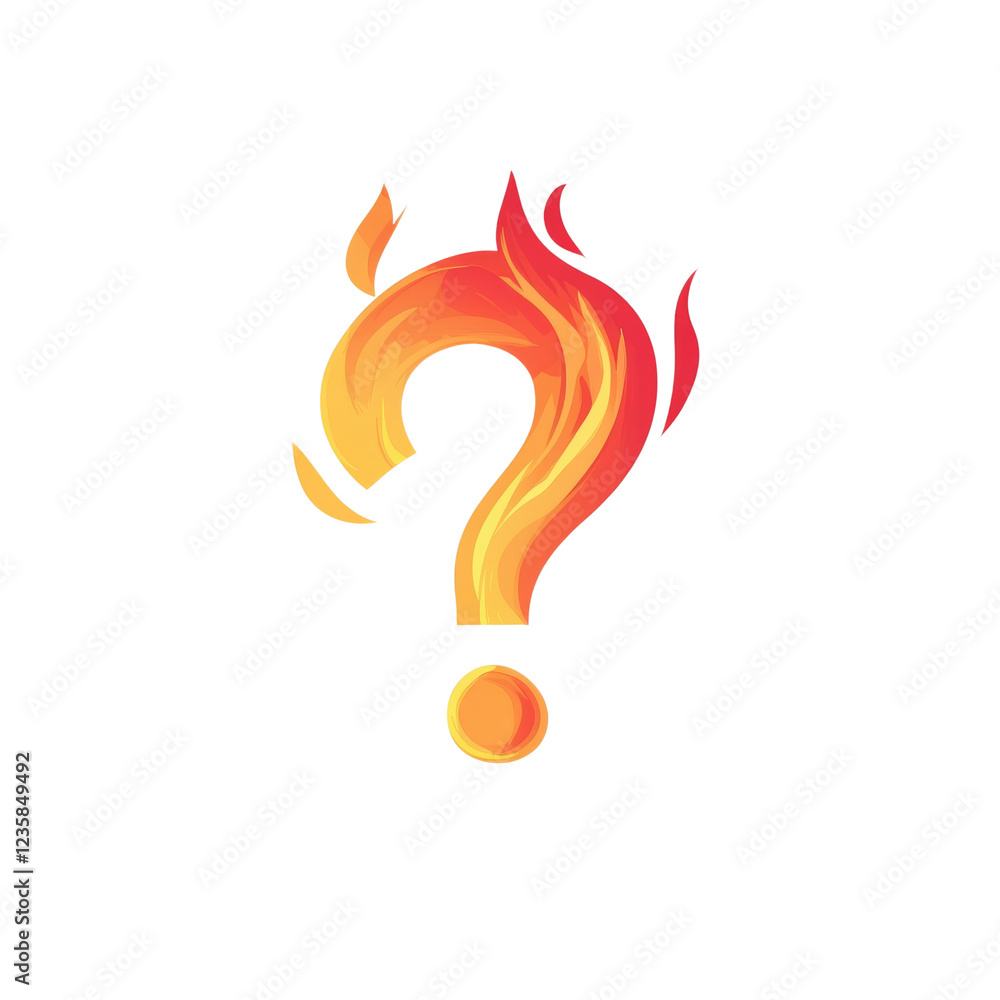 Poster a stylized question mark shaped like a fiery flame against a black background illustrating curiosity