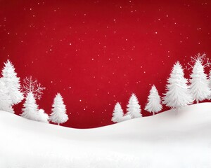 Winter Wonderland with Red Background and Snowy Trees