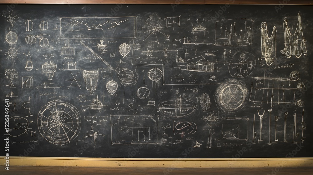 Aufkleber chalkboard filled with scientific diagrams formulas and symbols representing various disciplines suc