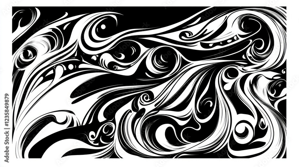 Aufkleber abstract black and white swirls and curves art with flowing patterns and ornate designs suitable for