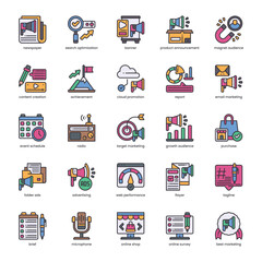 Marketing Campaign Icon pack for your website, mobile, presentation, and logo design. Marketing Campaign Icon filled color design. Vector graphics illustration and editable stroke.