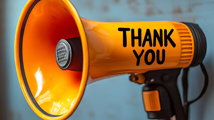 Megaphone with speech bubble "THANK YOU".