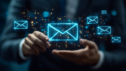 New email notification concept for business email communication and digital marketing. businessman touching email on virtual screen. technology