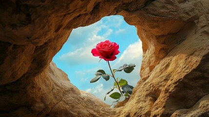 a beautiful rose growing out of a hole in a rock