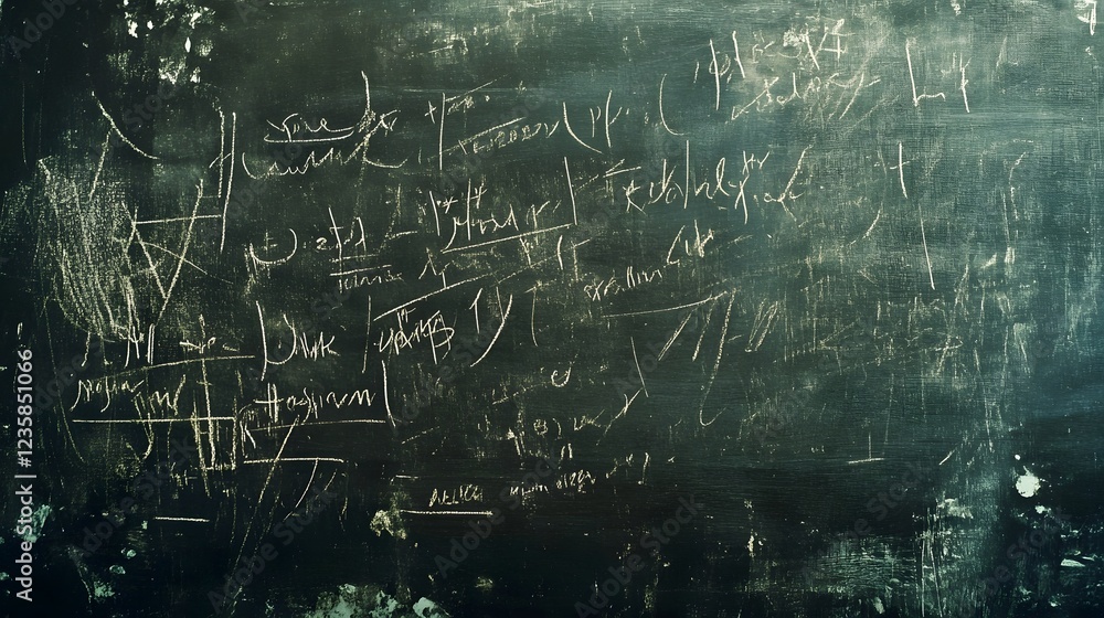 Poster chalkboard with handwritten doodles sketches and text scribbles representing education science and a