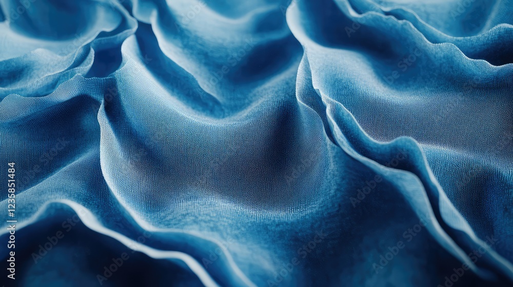 Poster abstract close-up of textured blue fabric with flowing waves and delicate folds creating a rich and 