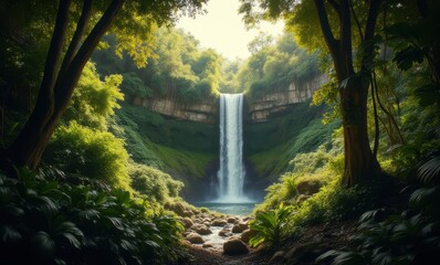 Majestic waterfall in lush greenery