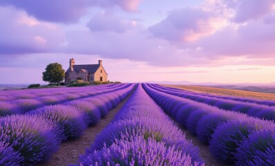Serene lavender field at sunset