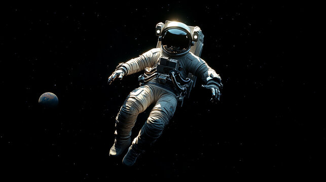 An astronaut floating in the endless void of space