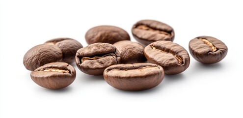 Naklejka premium Close-up of roasted coffee beans isolated on white background.
