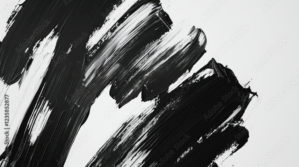 Poster abstract black strokes on white canvas creating bold contrast and dynamic energy in modern art compo