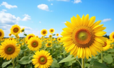 Vibrant sunflower in sunny field