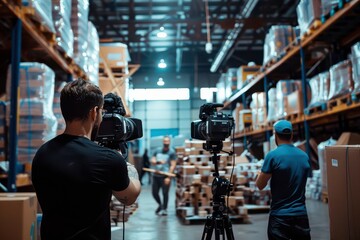 Marketers Filming Promotional Video in Warehouse Setting