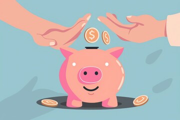 Playful Piggy Bank Receiving Coins in Cartoon Style