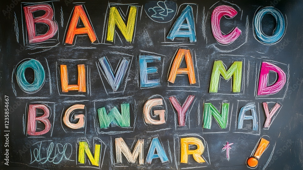 Poster colorful abstract handwritten text message on black chalkboard background creative bold and vibrant 