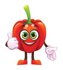 Friendly red pepper character giving a thumbs up with smile. Vector cartoon illustration