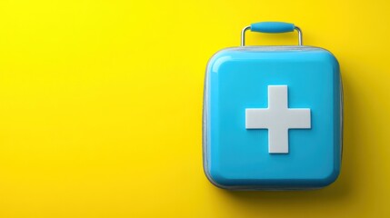 Obraz premium Bright Blue First Aid Kit on Yellow Background