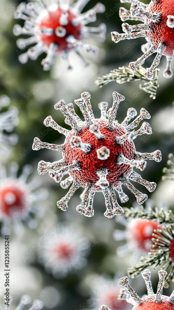 Poster microscopic view of a viral structure showcasing intricate details and biological significance in a 