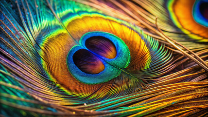 Obraz premium Macro shot of peacock feather with intricate details