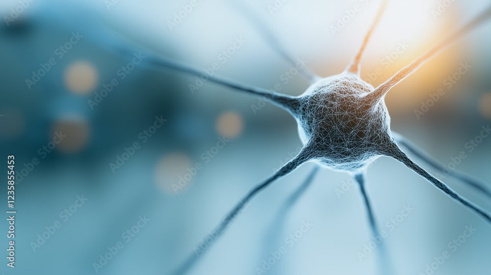 Poster nerve cell, microscopic view: a mesmerizing close-up image of a neuron with its intricate network of