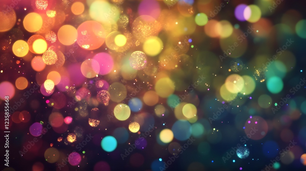 Fototapete Colorful Bokeh Lights Abstract Background with Sparkling Glitter and Shiny Flares Creating a Festive Atmosphere for Holiday Party or Event