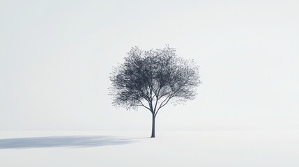 Obraz premium Lone tree, snowy field, minimalist, winter, serene background; website design