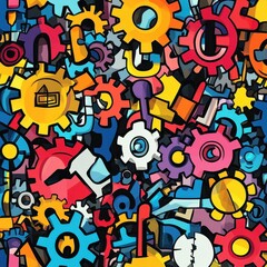 Fototapeta premium Colorful Abstract Gear Pattern Design Art