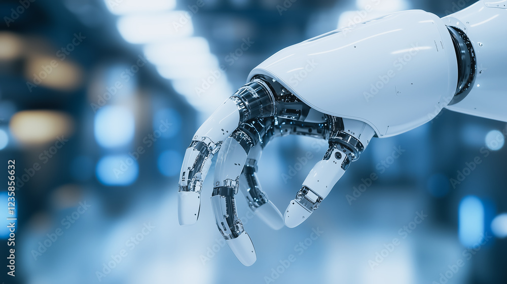 Poster robotic hand precision: a close-up of a sophisticated robotic hand, showcasing its intricate design 