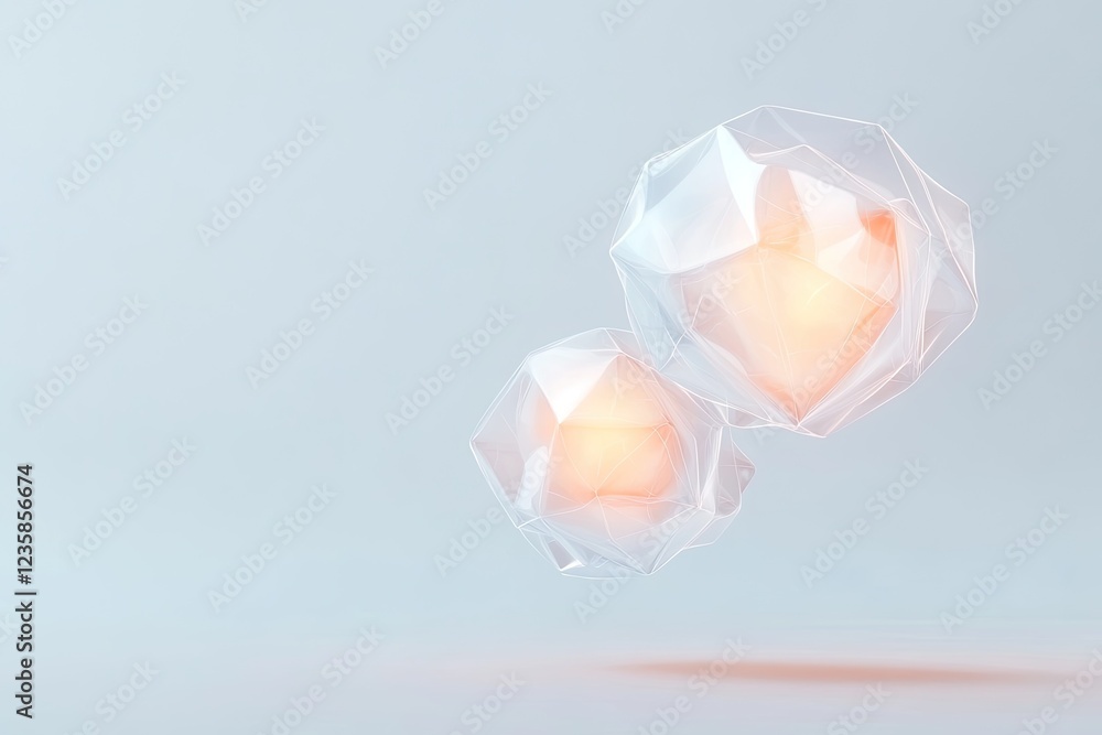 Poster futuristic vector representation of synthetic cells softly glowing with clean geometric design float