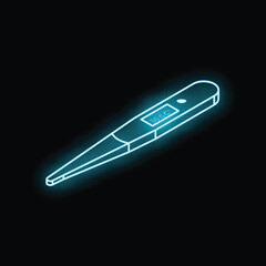 Digital medical thermometer showing fever temperature in neon light on black background