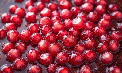 Vibrant red cherries in syrup