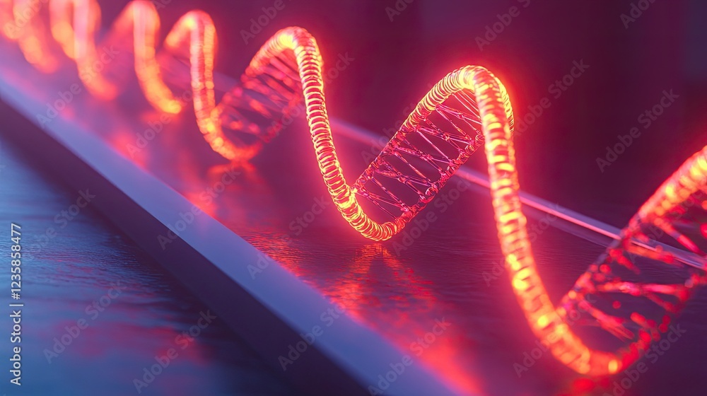 Poster minimalistic visualization of genetic cloning featuring glowing set of identical dna sequences appea