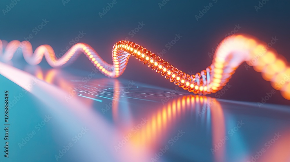 Poster minimalistic visualization of genetic cloning featuring glowing set of identical dna sequences appea
