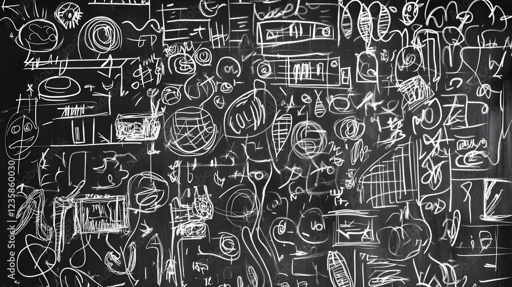 Aufkleber creative chaos a chalkboard filled with doodles sketches and scribbles symbolizes the innovative thi