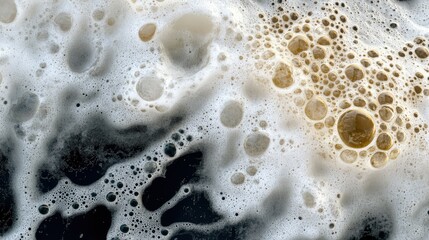 Close-Up View of Bubbles and Foam in Liquid, Abstract Patterns Over Dark Background, Unique Textures and Shapes, Natural Science and Water Elements