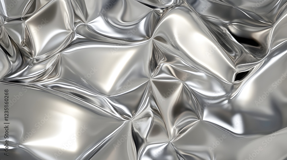 Leinwandbilder crumpled metallic foil texture abstract background in sleek silver hue dimensional geometric pattern