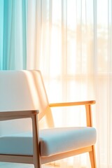 softly lit therapy couch with modern aesthetic positioned near window with sheer curtains