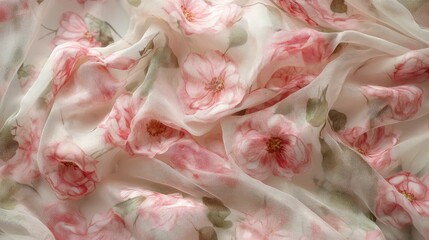 Naklejka premium Delicate Floral Fabric Pattern with Soft Pink Flowers on Light Background, Perfect for Fashion, Interior Design, Textiles, and Crafting Projects