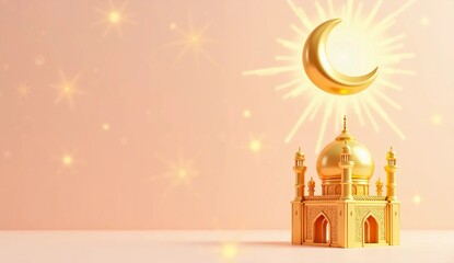 mosque in the night. Eid and ramadan themed background. Ramadan card contains a picture of a mosque and space for text. Muslim day