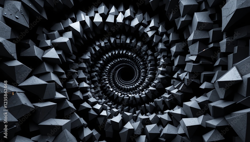 Poster abstract dark vortex formed by geometric shapes creating a hypnotic visual