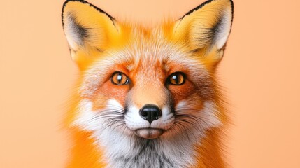 Red fox portrait, studio shot, orange background, wildlife
