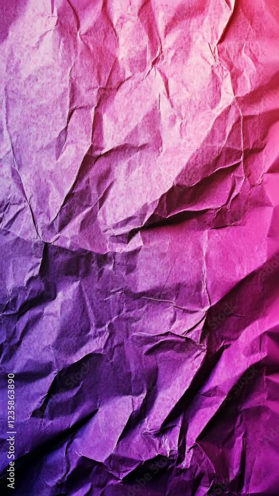 Poster crumpled paper background showcases vibrant gradient of purple and pink hues with distinct texture p