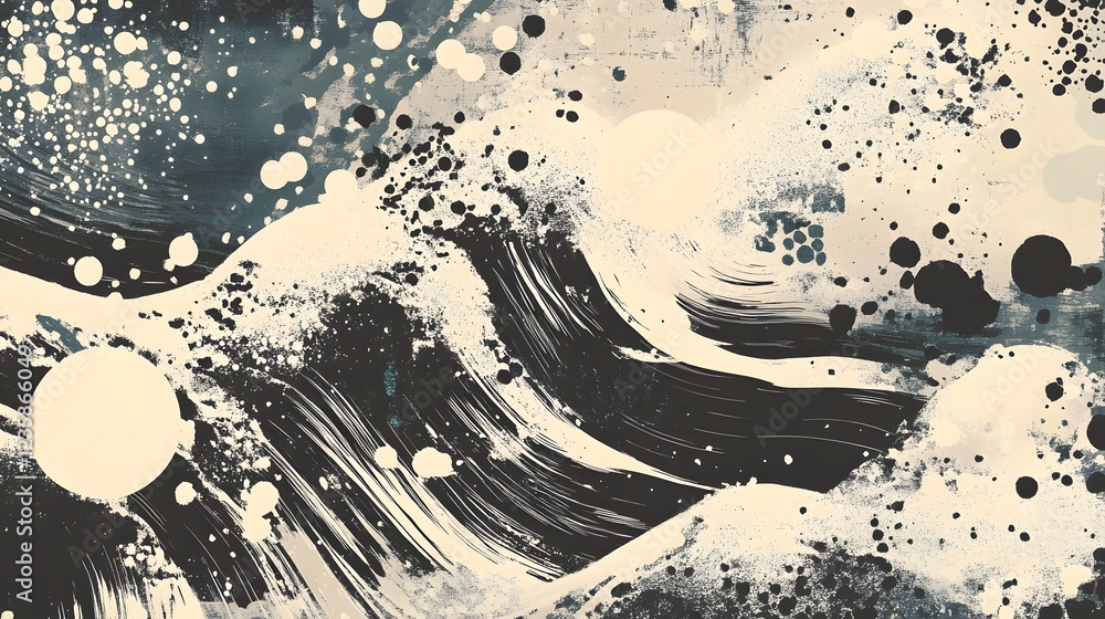Poster Dynamic Ink Swirls and Splashes in Abstract Fluid Painting