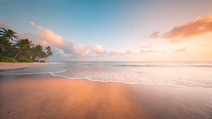 Obraz premium A vibrant sunset paints the sky with hues of orange and pink over the tranquil sea