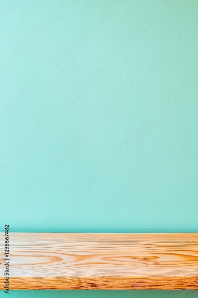 Poster minimalistic composition featuring wooden plank on solid color background showcasing grain and textu