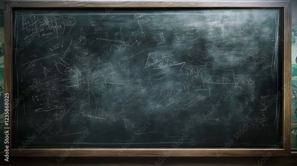 Poster Empty black chalkboard or blackboard in classroom or lecture hall setting ready for education teaching learning or training presentation  Vintage grunge texture and copy space for text or graphics
