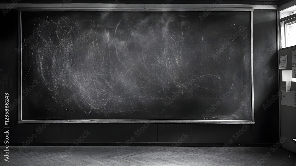 Aufkleber empty blackboard in a moody minimalist classroom interior with vintage architectural details and fur