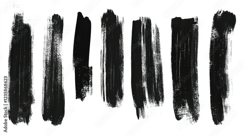 Poster abstract black brush strokes set for creative design, featuring varied texture and dynamic compositi