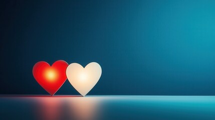 Two glowing hearts on a blue background, symbolizing love., Valentine's Day concept